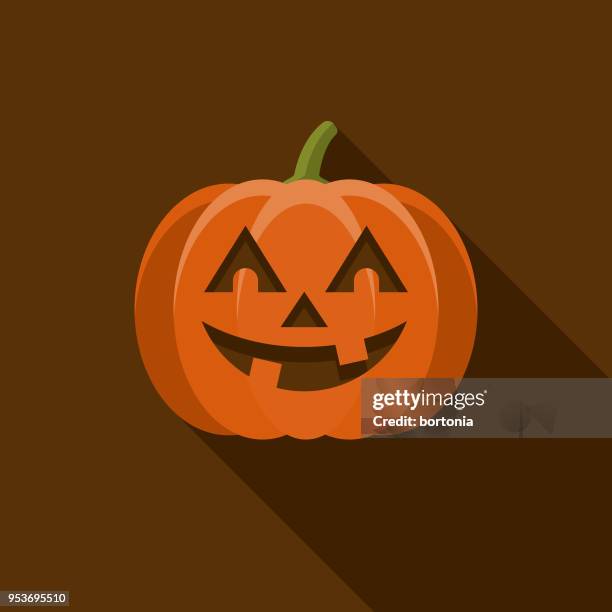 bildbanksillustrationer, clip art samt tecknat material och ikoner med jack o ' lantern platt design halloween ikonen med side skugga - scary pumpkin faces