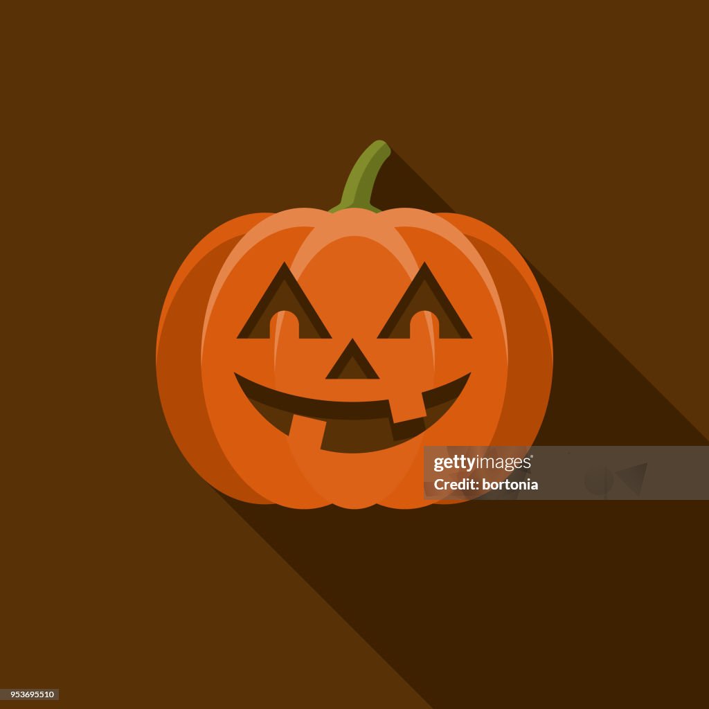 Jack O' Lantern Flat Design Halloween Icon with Side Shadow
