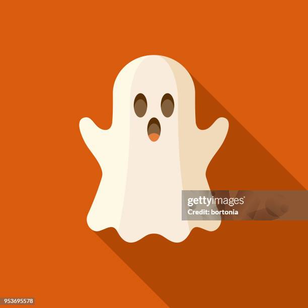 ilustrações, clipart, desenhos animados e ícones de ícone de halloween de design plano fantasma com sombra do lado - espectro