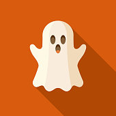 Ghost Flat Design Halloween Icon with Side Shadow