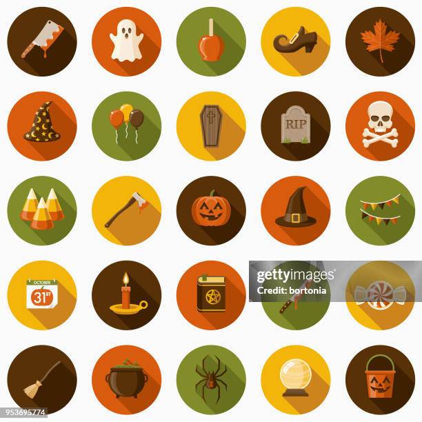 halloween flat design icon set with side shadow - candy apples stock illustrations