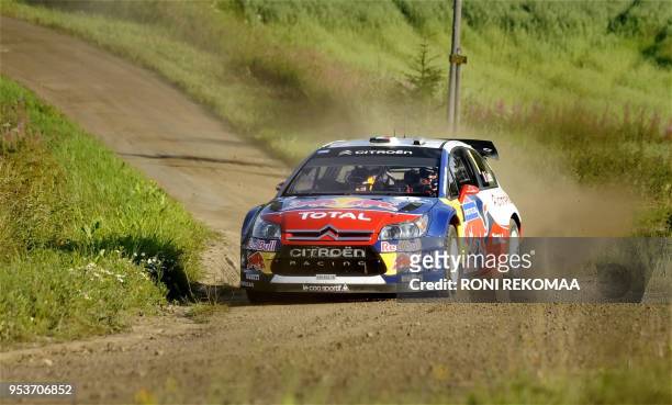 Daniel Sordo of Spain and co-pilot Marc Marti compete on July 31, 2009 during the Jukojarvi stage on the second day of the WRC Rally Finland in...
