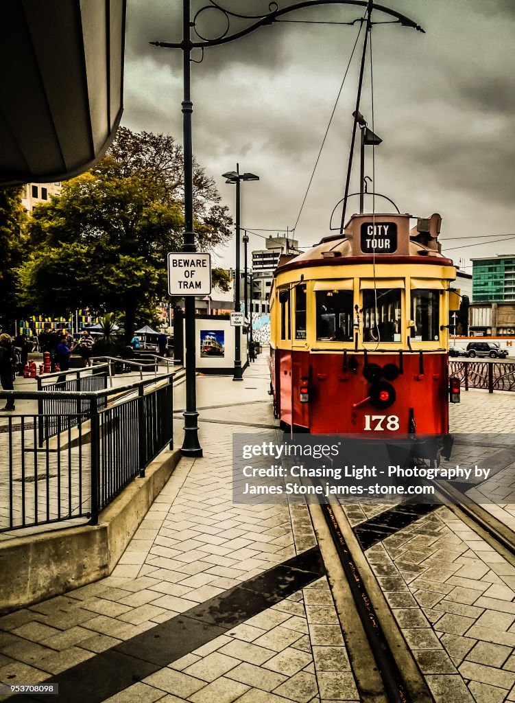 A tram in downtown Christchurch