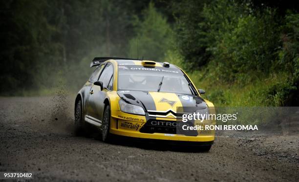 Evgeny Novikov of Russia drives during the Leustu stage of the third day of the Rally of Finland in Jyväskylä on August 1, 2009. LEHTIKUVA / Roni...