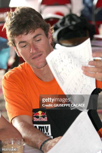 Spanish rider Marc Coma of KTM Repsol Team is seen at the bivouac of the second stage of the Pharaons Rally, from Baharija to Sitra Road 27 September...