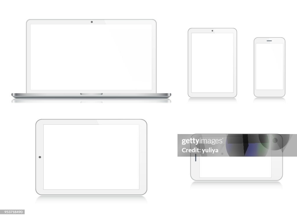 Laptop, Tablet, Smartphone, Mobile Phone in Silver Color
