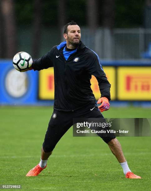 Samir Handanovic of FC Internazionale in action during the FC Internazionale training session at the club's training ground Suning Training Center in...