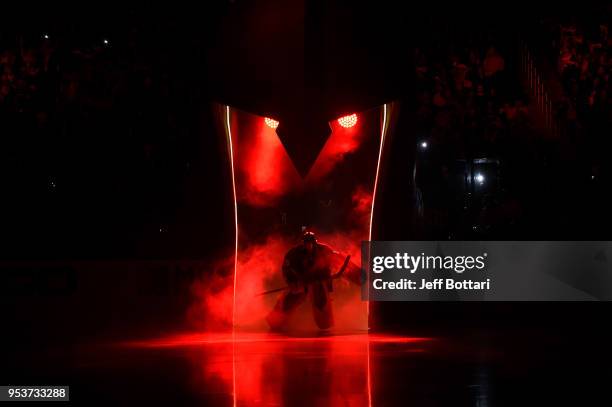 Marc-Andre Fleury of the Vegas Golden Knights takes the ice prior to the start of Game Two against the San Jose Sharks in the Western Conference...