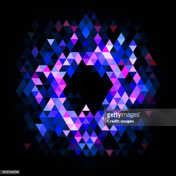 purple and blue triangular abstract background on black background - quadrato forma bidimensionale foto e immagini stock