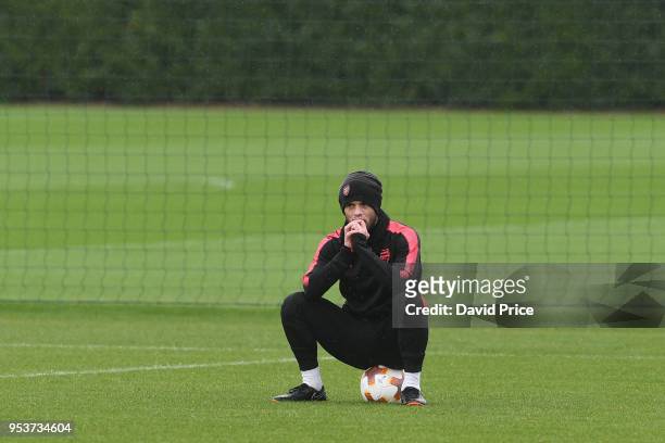 Jack Wilshere of Arsenal looks on during the Arsenal Training Session at London Colney on May 2, 2018 in St Albans, England.