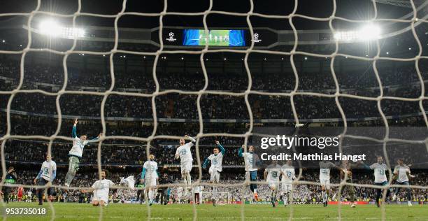 The players of Real Madrid celebrate with the fans after the UEFA Champions League Semi Final Second Leg match between Real Madrid and Bayern...