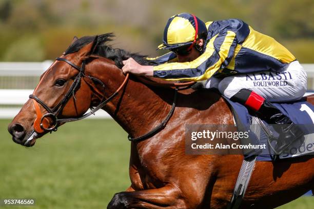 Adam Kirby riding Getchagetchagetcha win The Sodexo Conditions Stakes at Ascot racecourse on May 2, 2018 in Ascot, England.