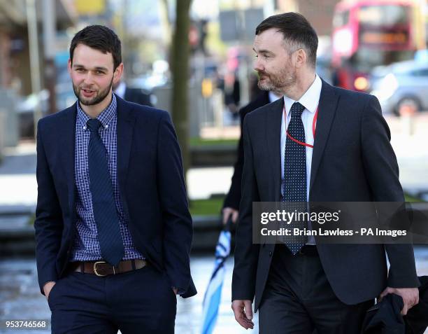 Owner of Ashers Bakery Daniel McArthur with Simon Calvert of the Christian Institute arriving at the Royal Courts of Justice in Belfast where the...