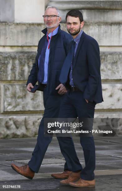 Owner of Ashers Bakery Daniel McArthur with his father Colin McArthur arriving at the Royal Courts of Justice in Belfast where the Supreme Court is...