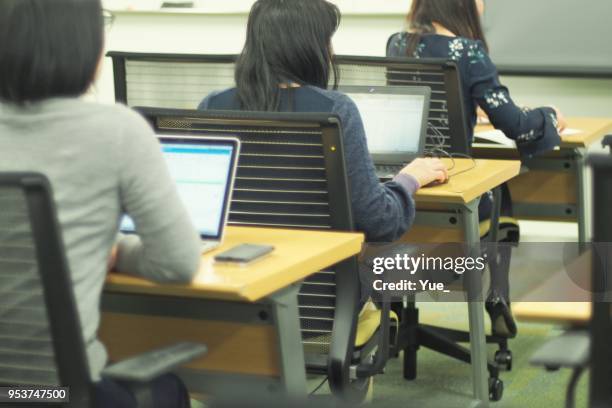 business women listening to a presentation - japan training session stock pictures, royalty-free photos & images