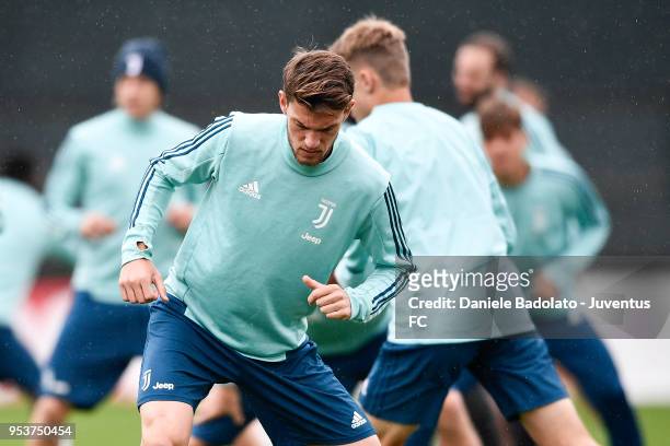 Daniele Rugani during the Juventus training session at Juventus Center Vinovo on May 2, 2018 in Vinovo, Italy.