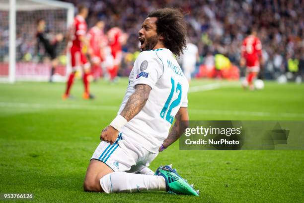 Real Madrid Kiko Casilla, Marcelo, Karim Benzema, Sergio Ramos, Dani Ceballos, Theo Hernandez and Nacho Fernandez celebrating the victory during Semi...