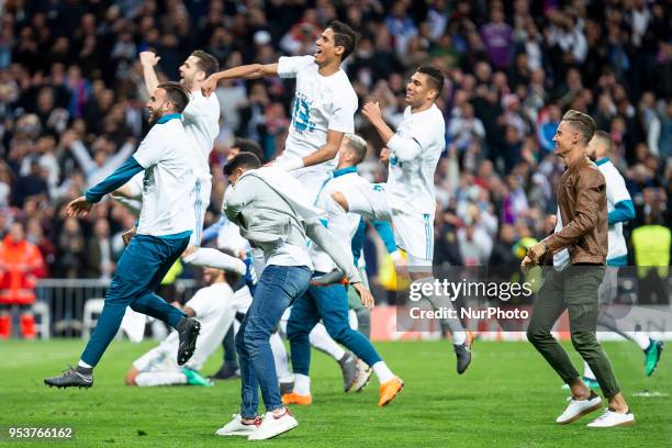 Real Madrid Kiko Casilla, Marcelo, Karim Benzema, Sergio Ramos, Dani Ceballos, Theo Hernandez and Nacho Fernandez celebrating the victory during Semi...