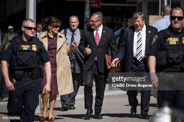 Amalija and Viktor Knavs, parents of U.S. First Lady Melania Trump, arrive with their lawyer Michael Wildes at U.S. Citizenship and Immigration...