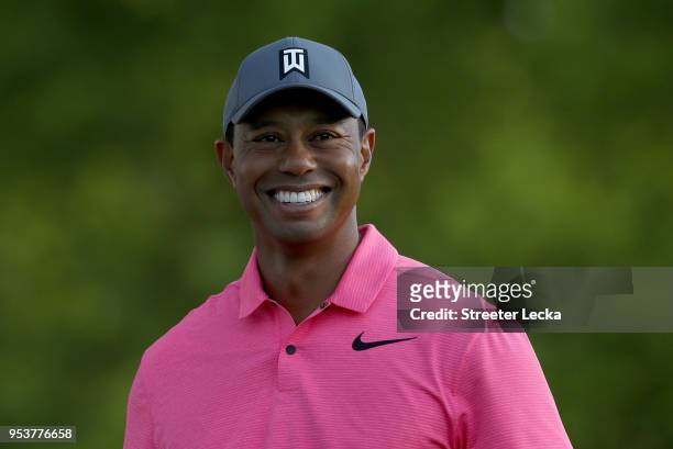 Tiger Woods watches on during the Pro-Am for the Wells Fargo Championship at Quail Hollow Club on May 2, 2018 in Charlotte, North Carolina.