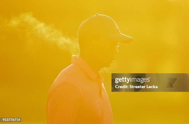 Tiger Woods watches on during the Pro-Am for the Wells Fargo Championship at Quail Hollow Club on May 2, 2018 in Charlotte, North Carolina.