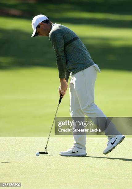 Rory McIlroy plays a shot during the Pro-Am for the Wells Fargo Championship at Quail Hollow Club on May 2, 2018 in Charlotte, North Carolina.