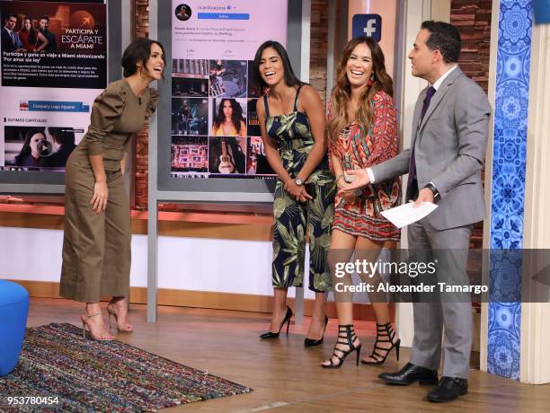 Adria Arjona, Francisca Lachapel, Karla Martinez and Carlos Calderon are seen on the set of "Despierta America" at Univision Studios to promote the...