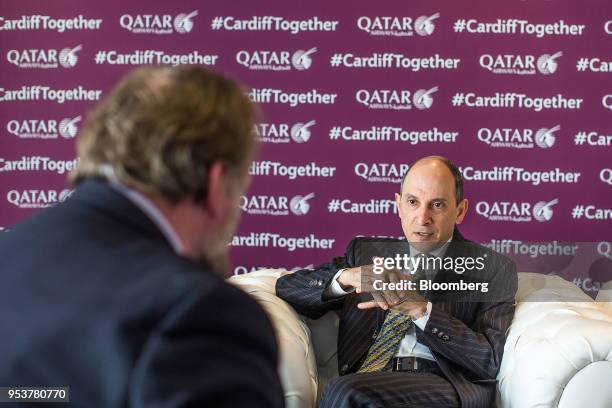 Akbar Al Baker, chief executive officer of Qatar Airways, speaks during an interview in Cardiff, U.K., on Wednesday, May 2, 2018. Qatar Airways is...