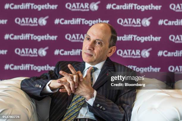 Akbar Al Baker, chief executive officer of Qatar Airways, pauses during an interview in Cardiff, U.K., on Wednesday, May 2, 2018. Qatar Airways is...