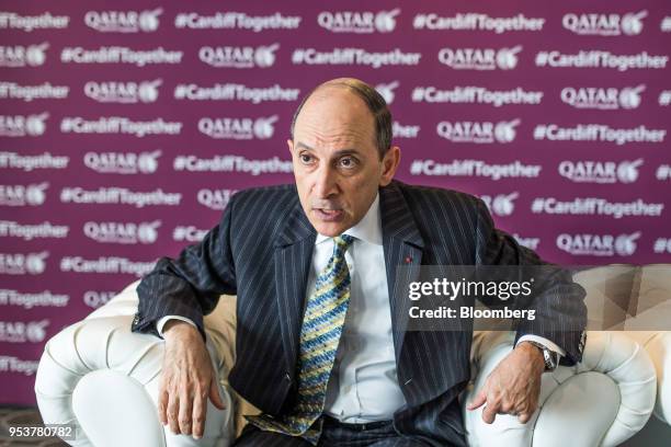 Akbar Al Baker, chief executive officer of Qatar Airways, speaks during an interview in Cardiff, U.K., on Wednesday, May 2, 2018. Qatar Airways is...