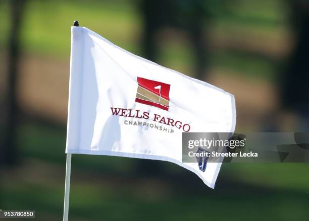 Detailed view of the pin ahead of the Pro-Am for the Wells Fargo Championship at Quail Hollow Club on May 2, 2018 in Charlotte, North Carolina.