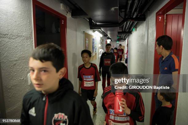 The football team Les Herbiers in the final of the cup of France 2018, The childrens football team U13D are photographed for Paris Match in the...
