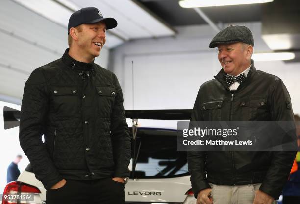 Silverstone Classic Preview Day, 2 May 2018, At the Home of British Motorsport. Sir Chris Hoy and British racing Car driver Martin Brundell pictured...