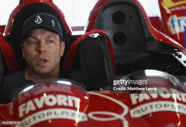 Silverstone Classic Preview Day, 2 May 2018, At the Home of British Motorsport. Sir Chris Hoy pictured with a 24 Noel del Bello Courage LC75 AER...