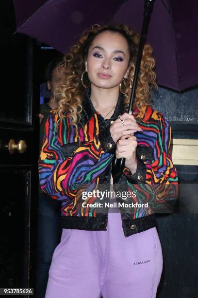 Ella Eyre seen arriving at KISS FM UK in the rain on May 2, 2018 in London, England.