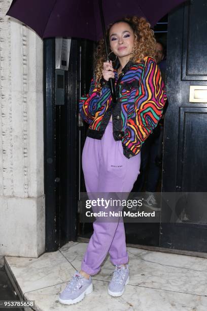 Ella Eyre seen arriving at KISS FM UK in the rain on May 2, 2018 in London, England.