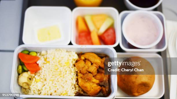 in flight meal - economy class - plane food stock pictures, royalty-free photos & images