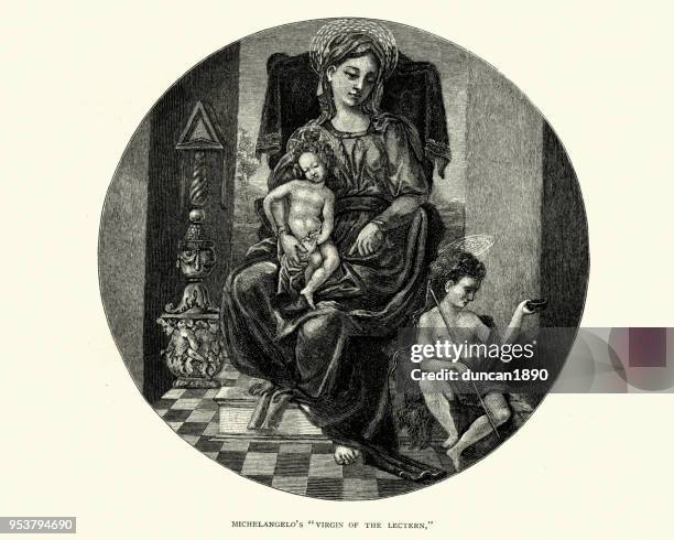 michelangelo's, virgin of the lectern - american family fine art stock illustrations