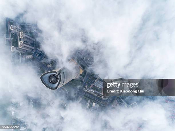 aerial view of shanghai lujiazui  in stratospheric clouds - aerial view clouds stock pictures, royalty-free photos & images