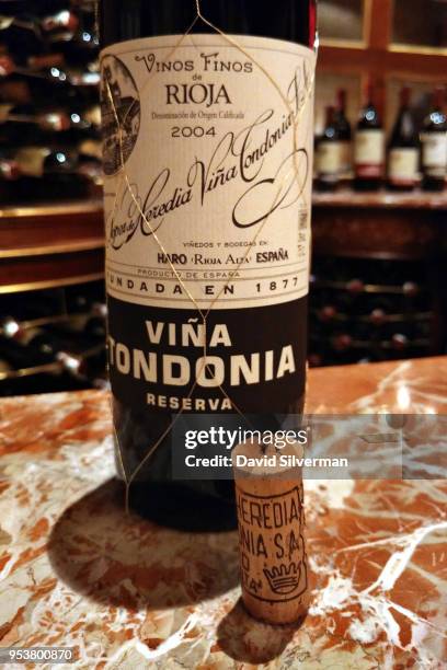 Bodegas López de Heredia Viña Tondonia's red Tondonia Reserva 2004 is served during a tasting at the winery on October 15, 2016 in the city of Haro...