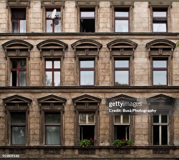 facade of old pre-war building in berlin (germany), district of kreuzberg - mitte bildbanksfoton och bilder