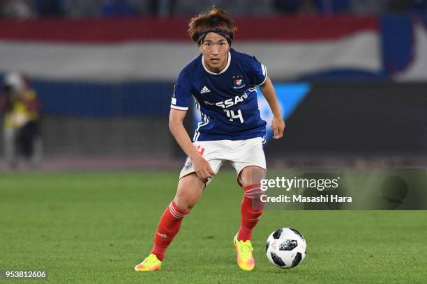 Jun Amano of Yokohama F.Marinos in action during the J.League J1 match between Yokohama F.Marinos and Jubilo Iwata at Nissan Stadium on May 2, 2018...