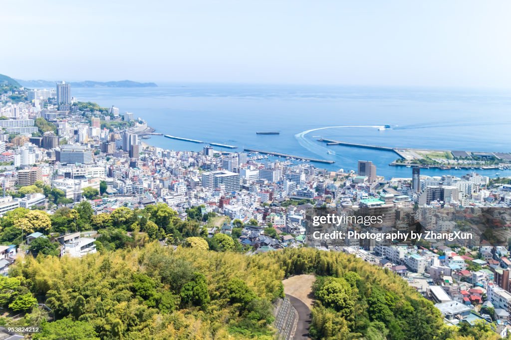 Peaceful scenic panorama view of Holiday resort in Atami Shizuoka, Japan.
