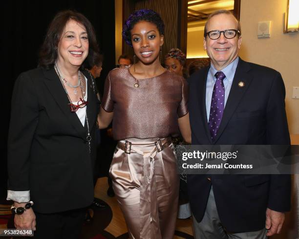 Lynne Meadow, Condola Rashad, and Barry Grove attend the 2018 Tony Awards Meet The Nominees Press Junket on May 2, 2018 in New York City.