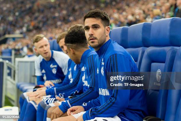 Pablo Insua of Schalke looks on prior to the Bundesliga match between FC Schalke 04 and Borussia Moenchengladbach at Veltins-Arena on April 28, 2018...