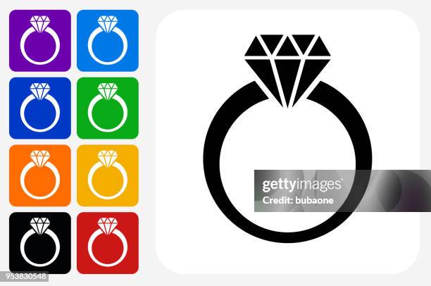 diamond ring icon square button set - ruby stock illustrations