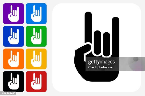 ilustrações de stock, clip art, desenhos animados e ícones de rock and roll hand icon square button set - rock'n roll