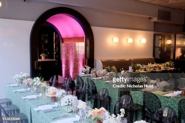 View of the interior table settings are seen on display during the Hulu Upfront 2018 Brunch at La Sirena on May 2, 2018 in New York City.