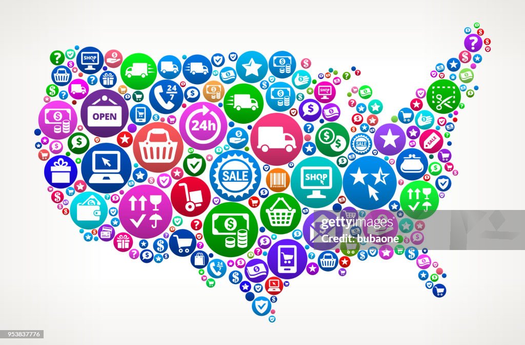 US Map Shopping and E-commerce Icon Pattern