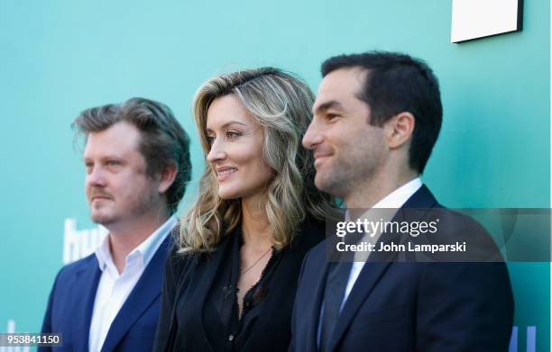 Beau Willimon, Natasha McElhone and Jordan Tappis attend 2018 Hulu Upfront at La Sirena on May 2, 2018 in New York City.